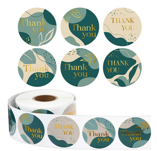 Green Thank You Stickers x 500 roll